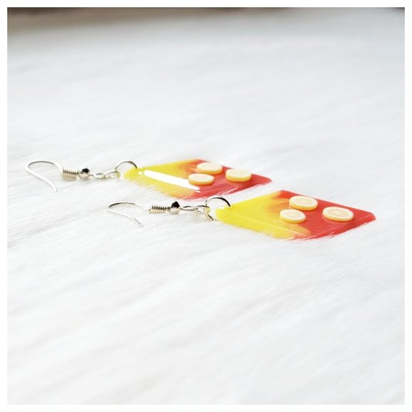 Strawberry Lemonade Earrings Yellow and Pinkish Red Lemon Dangle Earrings - Picture 6 of 10